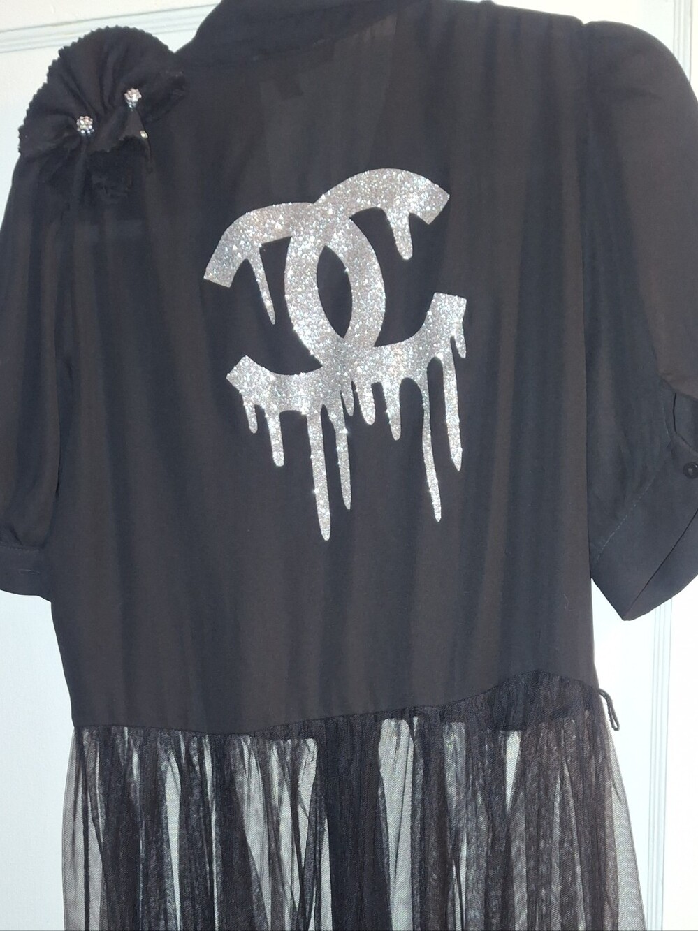 Black Dress with Silver Glitter Logo